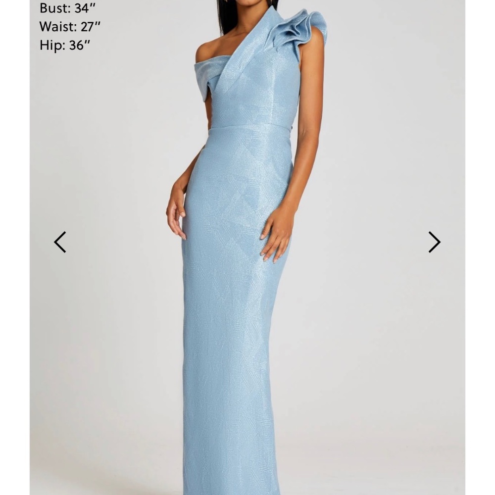 Teri Jon, Metallic Jacquard Ruffle Gown size 6, powder blue formal gown